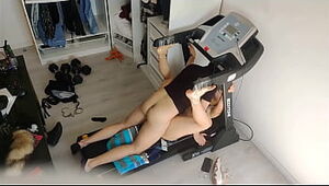 hotwife with a thief in an treadmill, he handcuffed me and made me his gimp