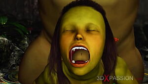 Green monster Ogre smashes rock-hard a insatiable damsel goblin Arwen in the enchanted forest